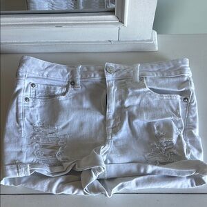 White Distressed Denim Shorts